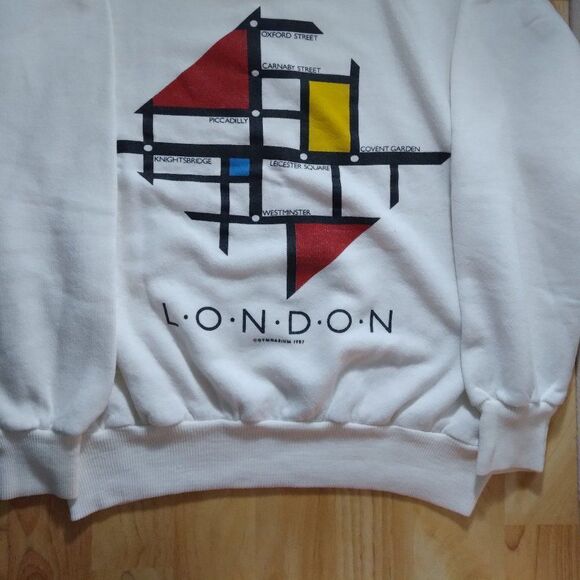 Vintage 80s London Leicester Square Mondrian Art Parody Map Crewneck Sweatshirt - Picture 3 of 7